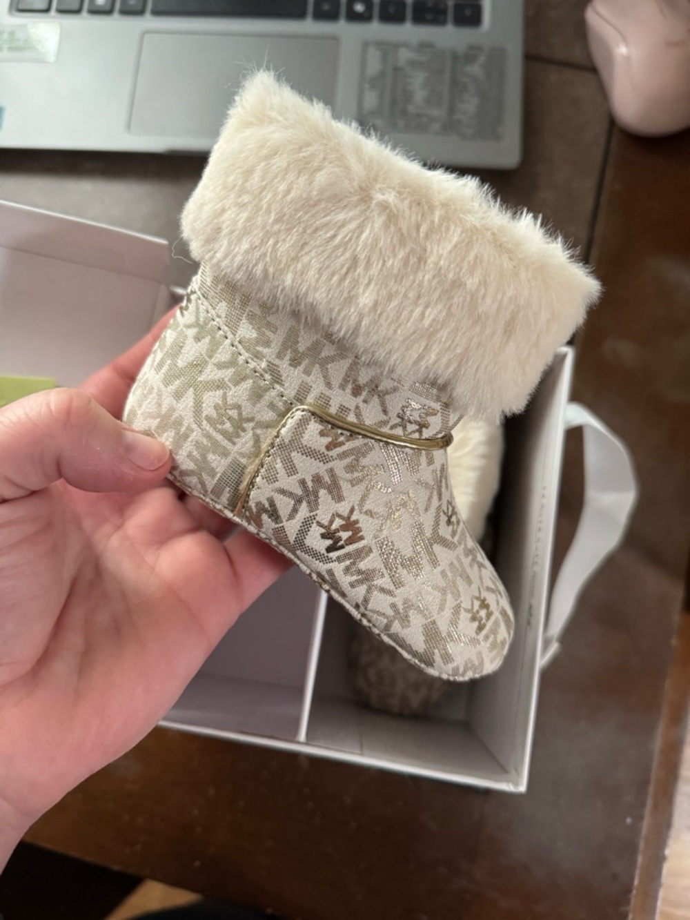 Michael Kors Cream and Light Gold Baby Booties
